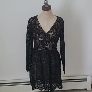 Xhilaration All Over Lace Black Whimsigoth Date Night Dress Long Sleeve M